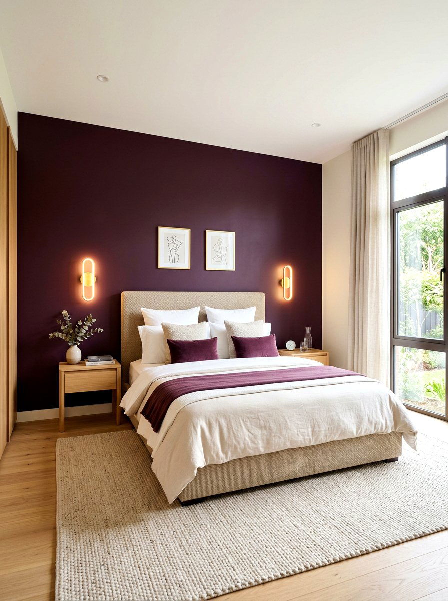Plum Accent Wall - 30 plum and beige bedroom ideas