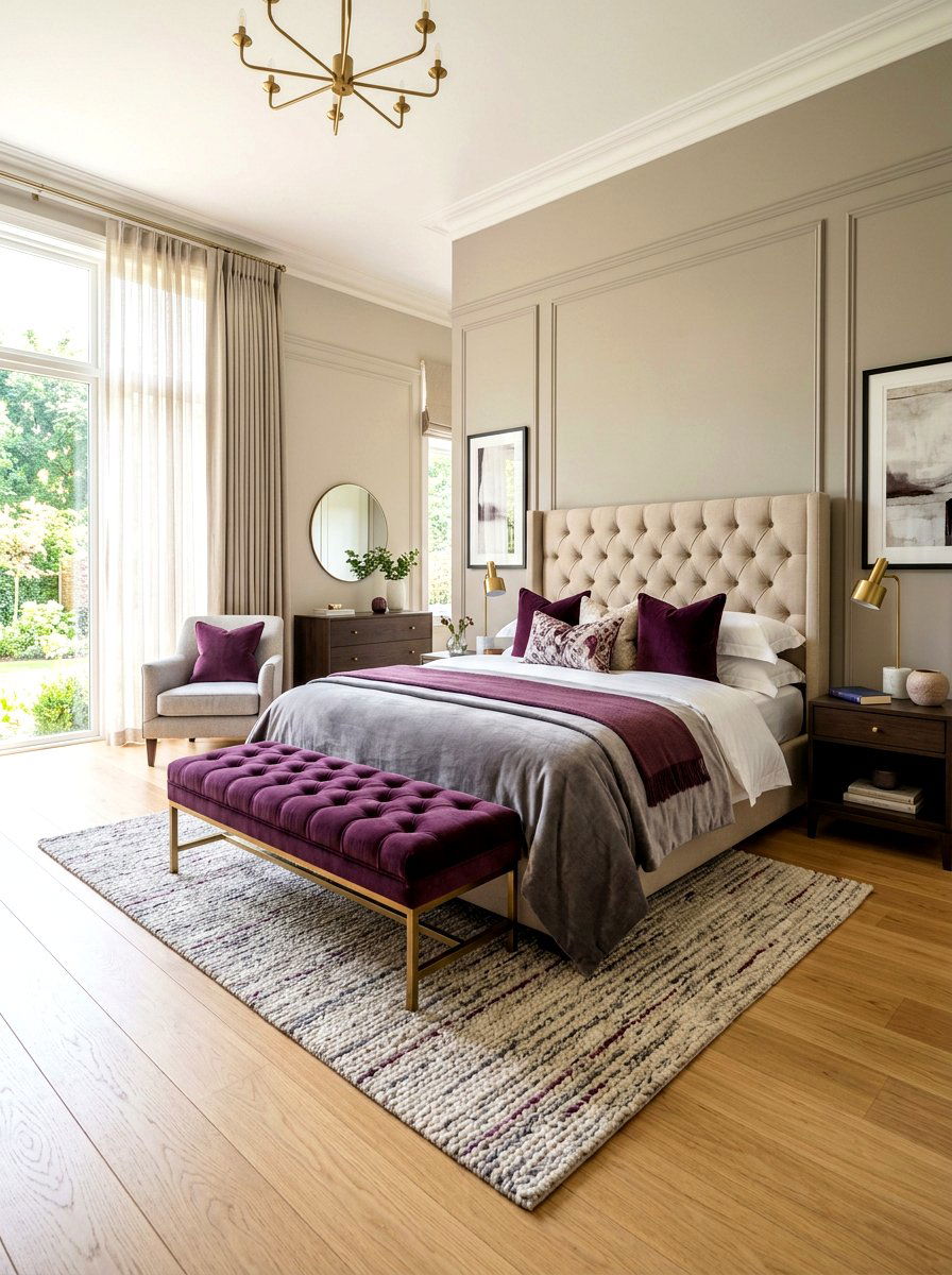 Plum Bed Bench - 30 plum and beige bedroom ideas