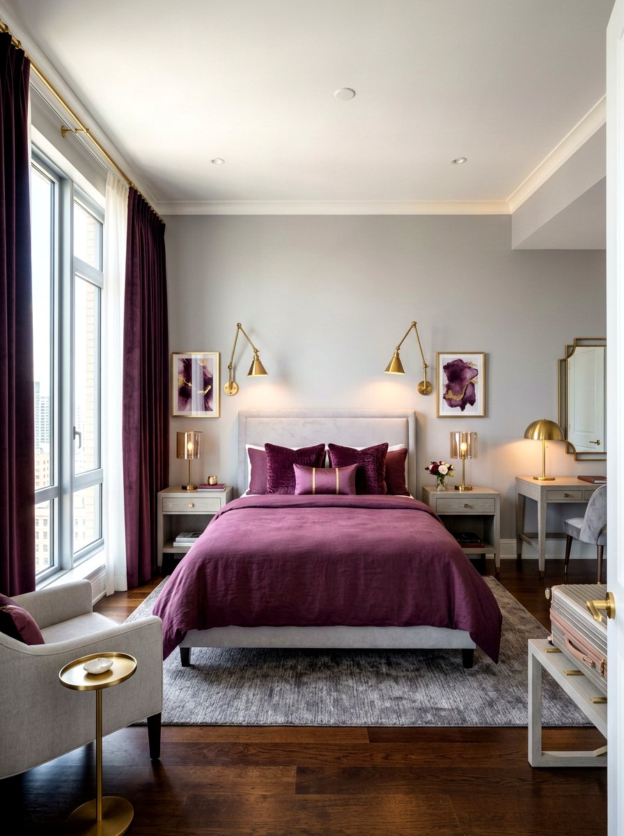 Plum Brass Guest Room - 30 plum room decor ideas