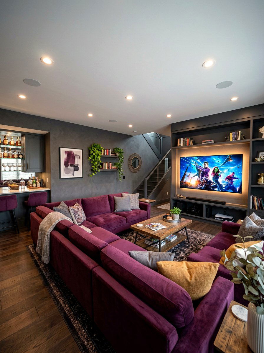 Plum Charcoal Basement - 30 plum room decor ideas
