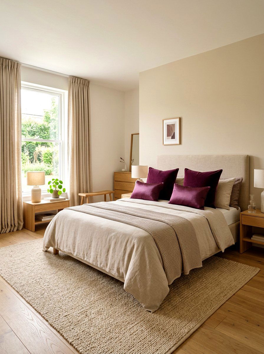 Plum Decorative Pillows - 30 plum and beige bedroom ideas