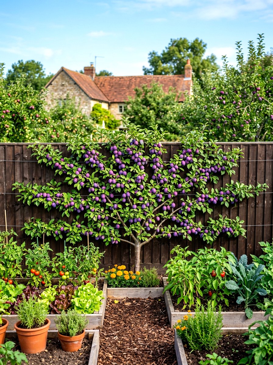 Plum Fan Tree - 30 espalier fruit tree wall ideas