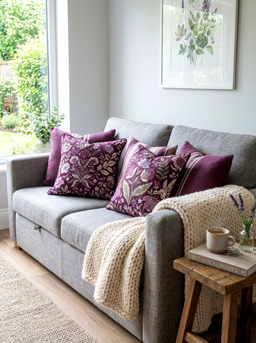 Plum Floral Accent Pillows - 30 dark floral bedroom aesthetic ideas