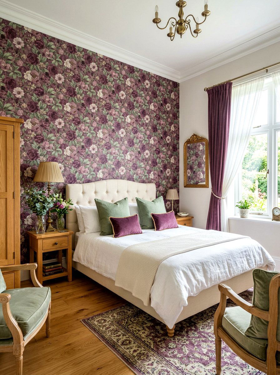 Plum Floral Wallpaper - 30 plum bedroom ideas