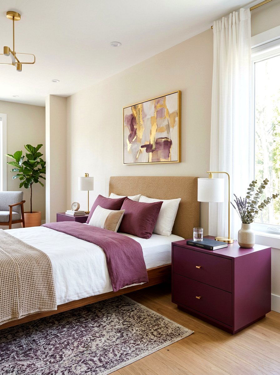 Plum Nightstand - 30 plum and beige bedroom ideas