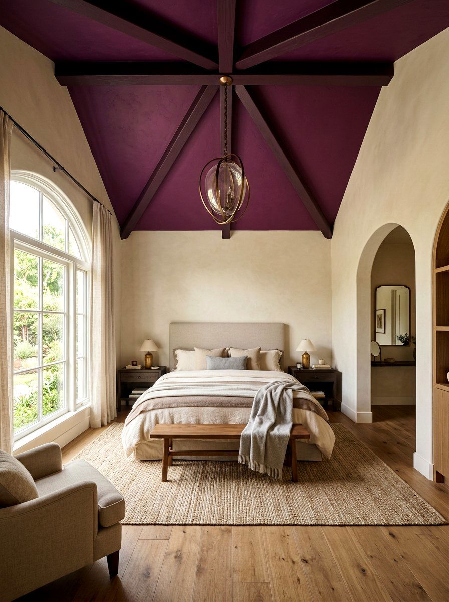 Plum Painted Ceiling - 30 plum and beige bedroom ideas