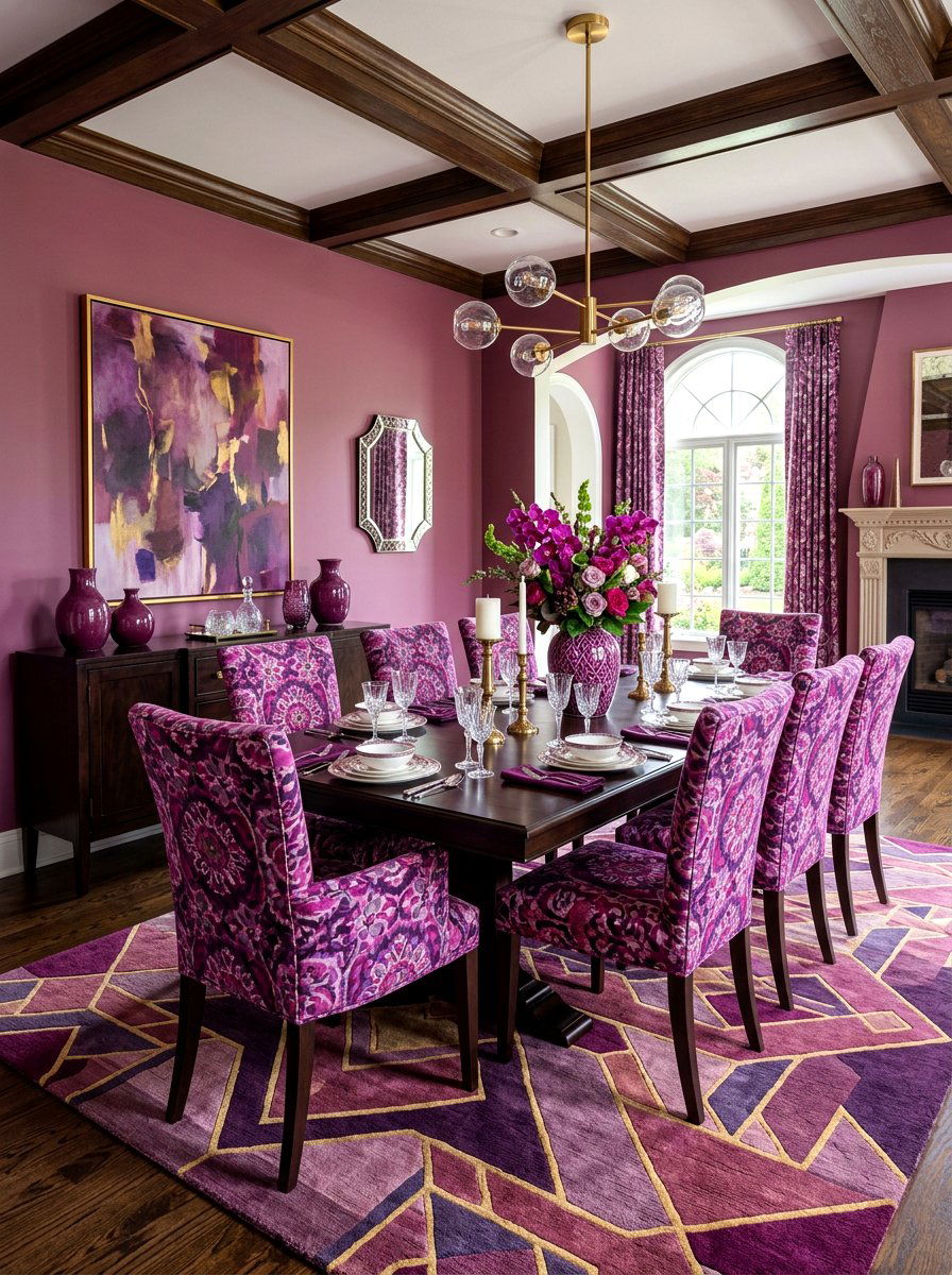 Plum Patterned Dining Room - 30 plum dining room ideas