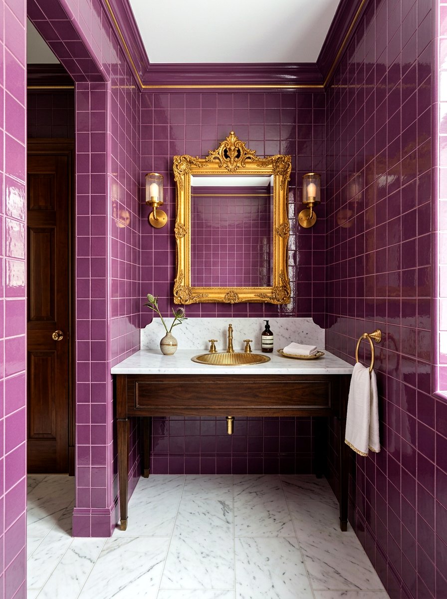 Plum Purple Bathroom Wall Tile - 30 colorful bathroom tile ideas