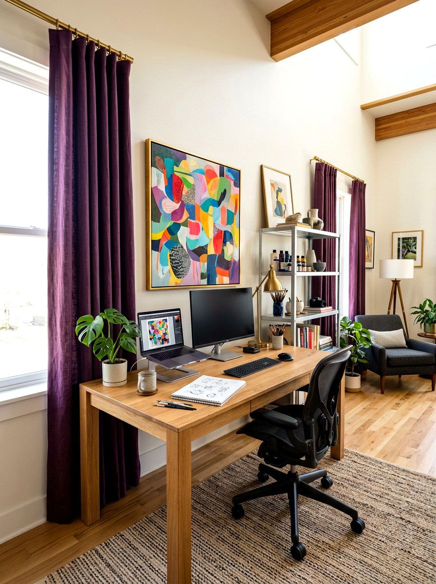 Plum Purple Curtains For Creative Studio - 30 drapery color ideas
