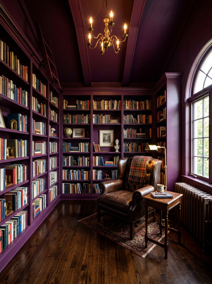 Plum Purple Small Library - 30 color drenched small room ideas