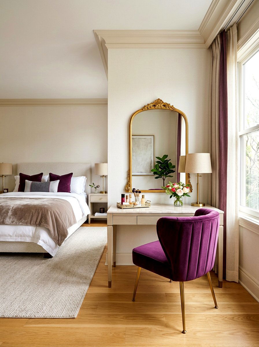 Plum Vanity Chair - 30 plum and beige bedroom ideas