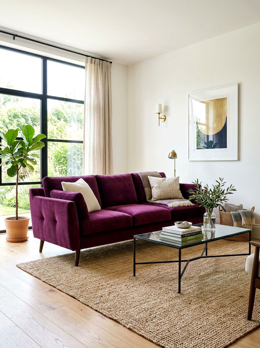 Plum Velvet Sofa - 30 plum room decor ideas