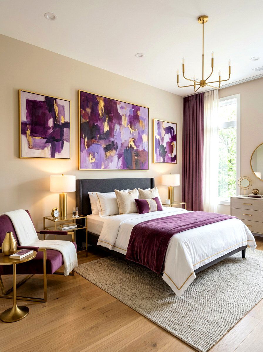 Plum Wall Art - 30 plum and beige bedroom ideas
