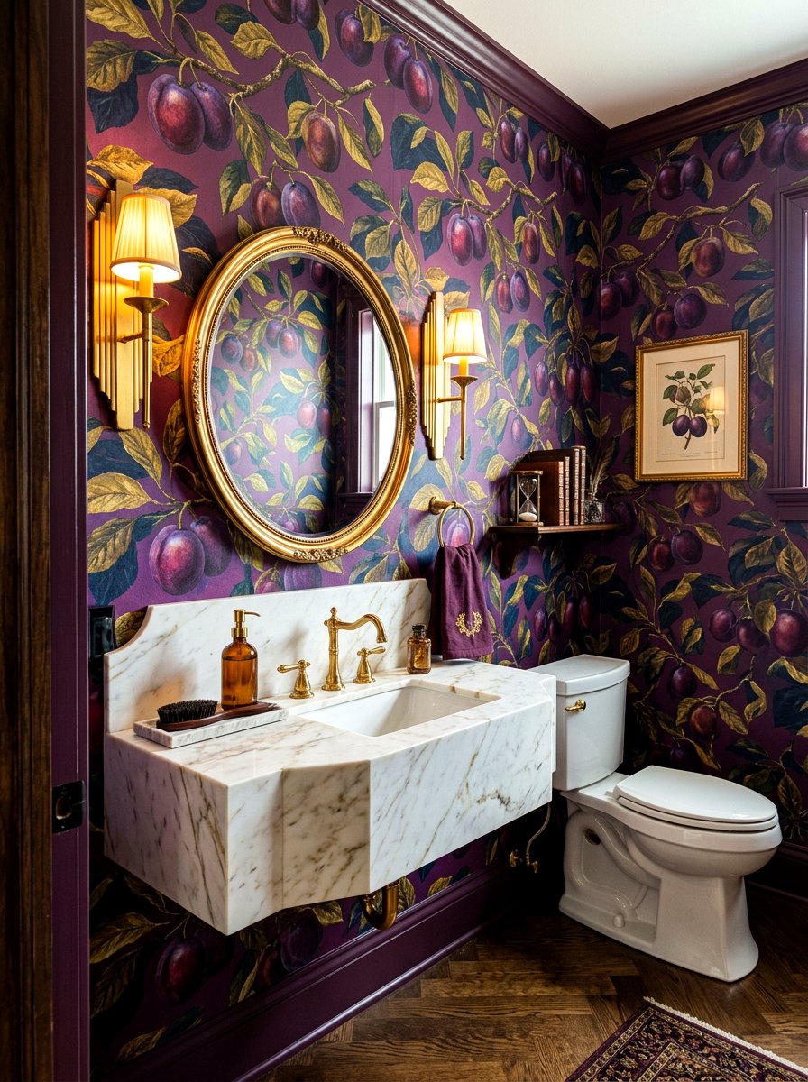 Plum Wallpaper - 30 fruit wallpaper powder room ideas