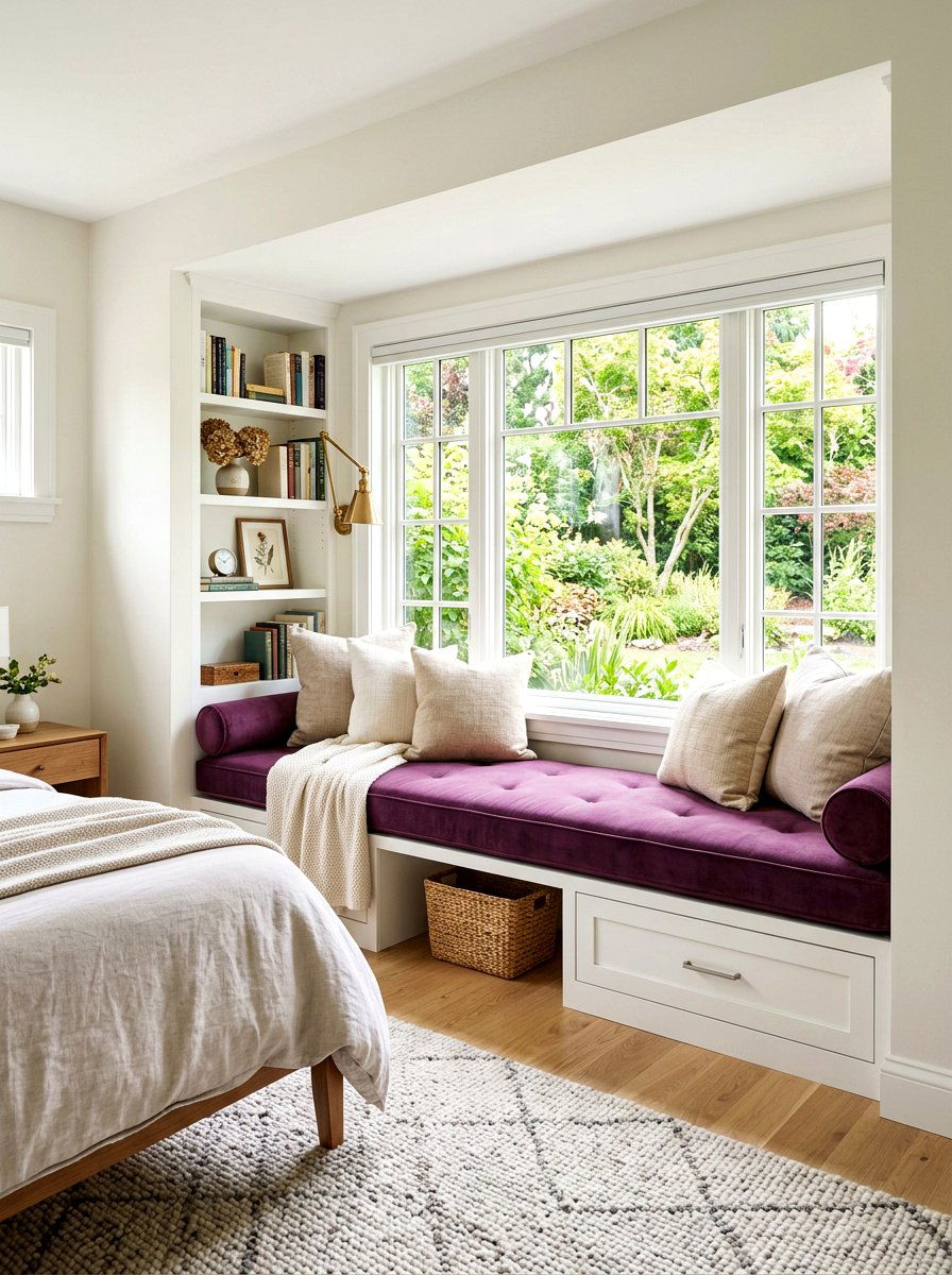 Plum Window Seat - 30 plum and beige bedroom ideas