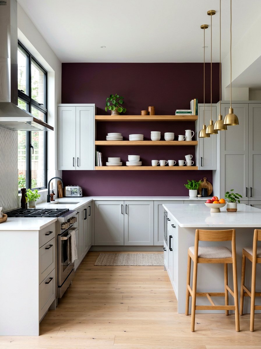Plum accent wall - 30 plum kitchen accents ideas