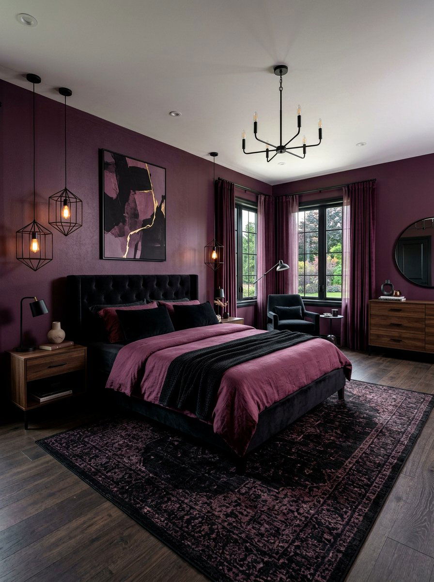 Plum and Black Bedroom - 30 plum bedroom ideas