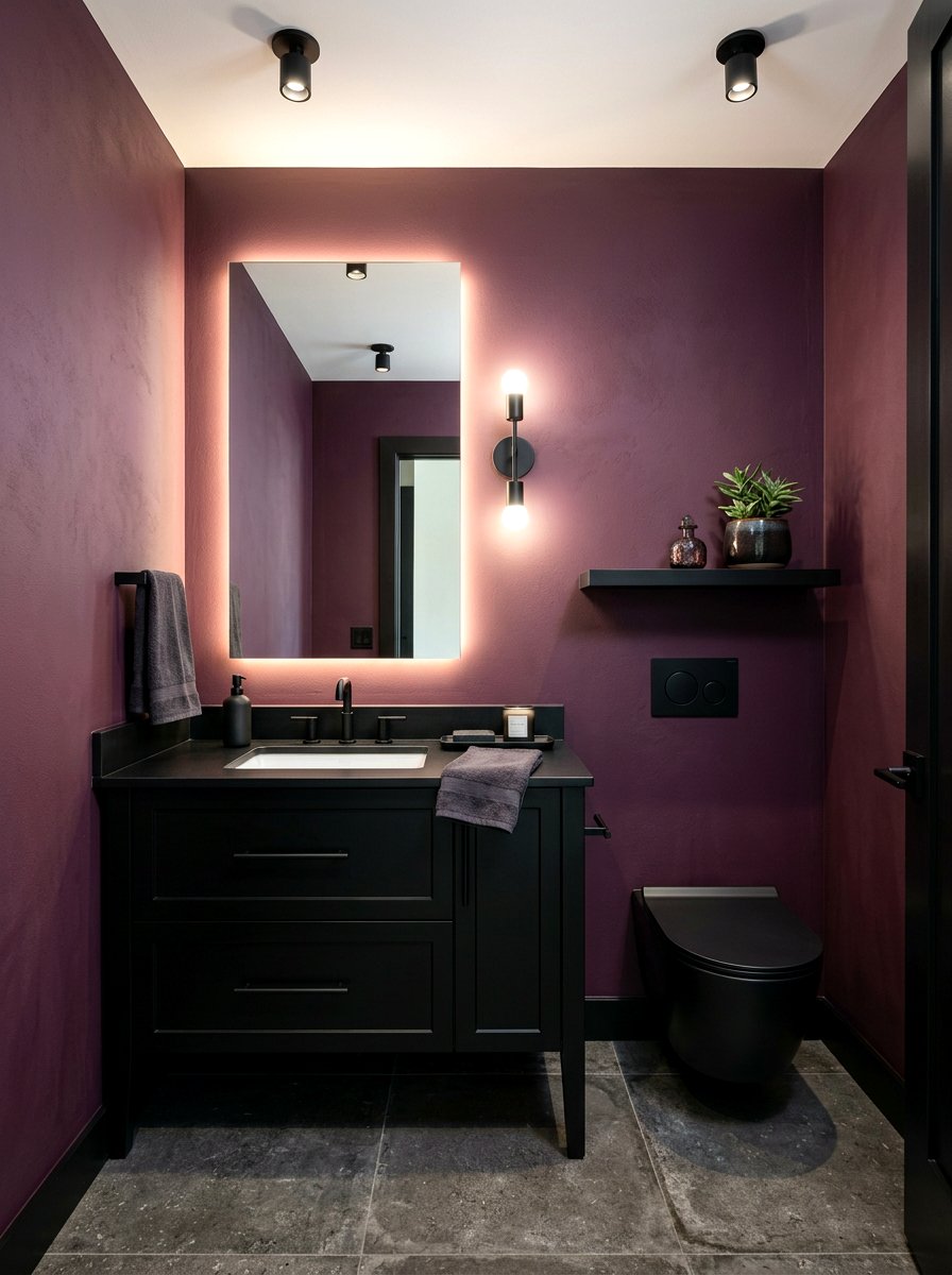 Plum and black bathroom - 30 plum powder room ideas