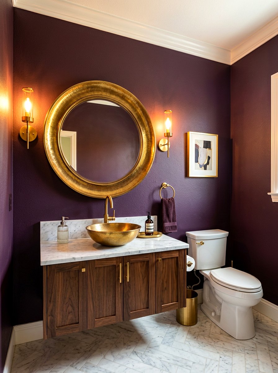Plum and brass fixtures - 30 plum powder room ideas