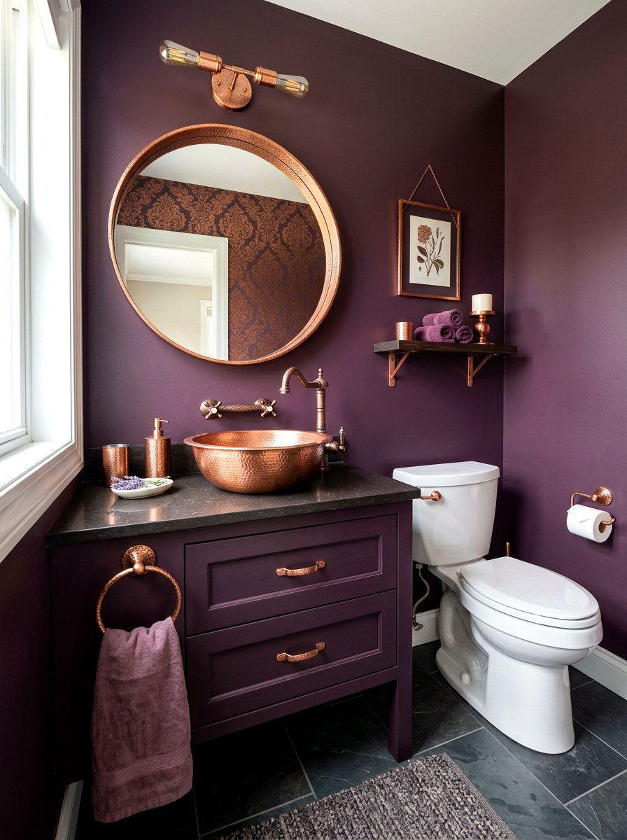 Plum and copper accents - 30 plum powder room ideas