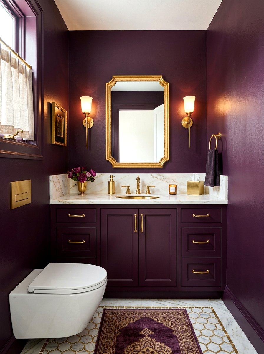 Plum and gold bathroom - 30 plum powder room ideas