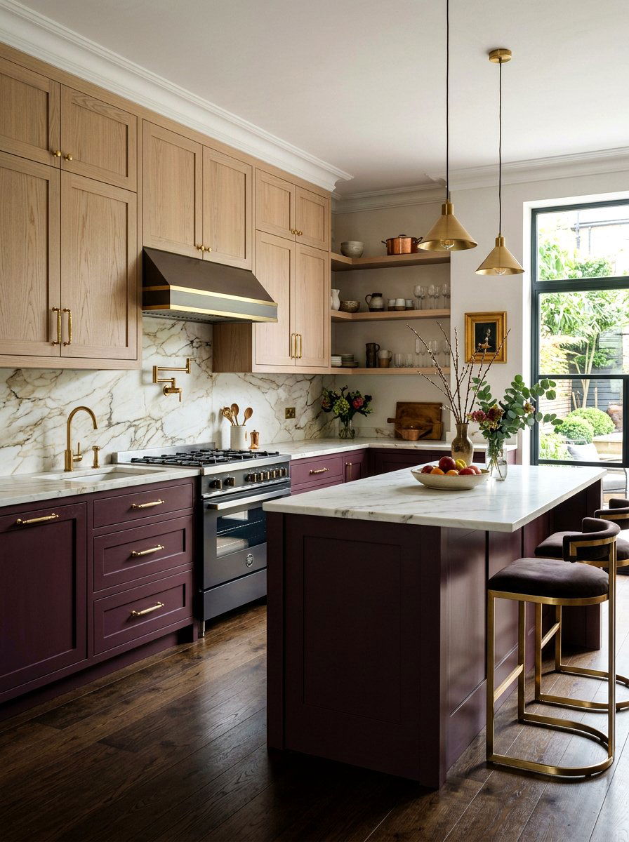 Plum and light wood kitchen cabinets - 30 kitchen paint cabinet combo ideas
