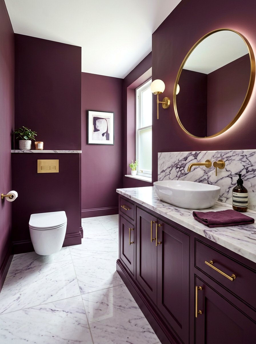 Plum and marble bathroom - 30 plum powder room ideas