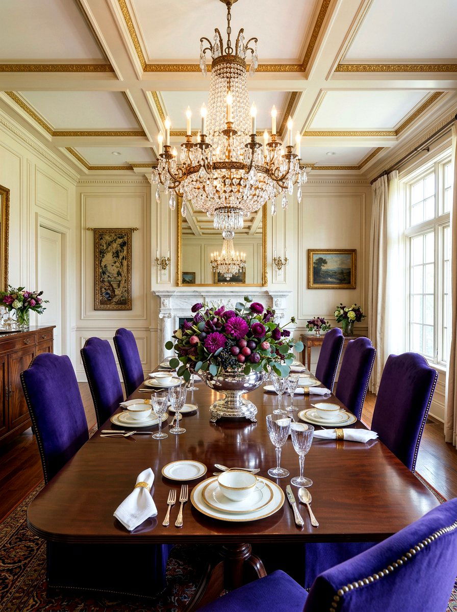 Plum and purple floral centerpiece - 30 fruit centerpiece ideas