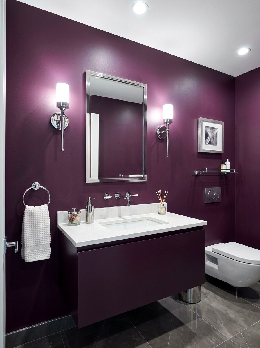 Plum and silver bathroom - 30 plum powder room ideas