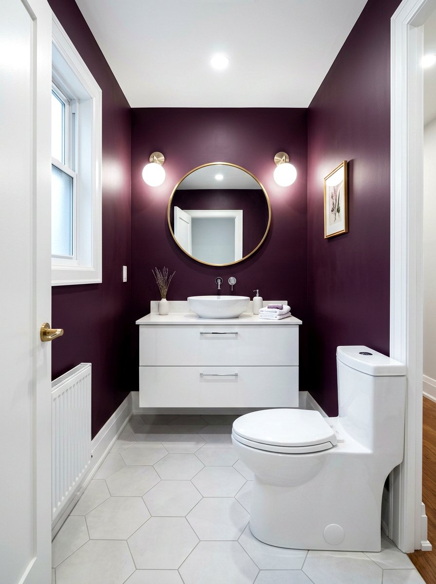 Plum and white bathroom - 30 plum powder room ideas