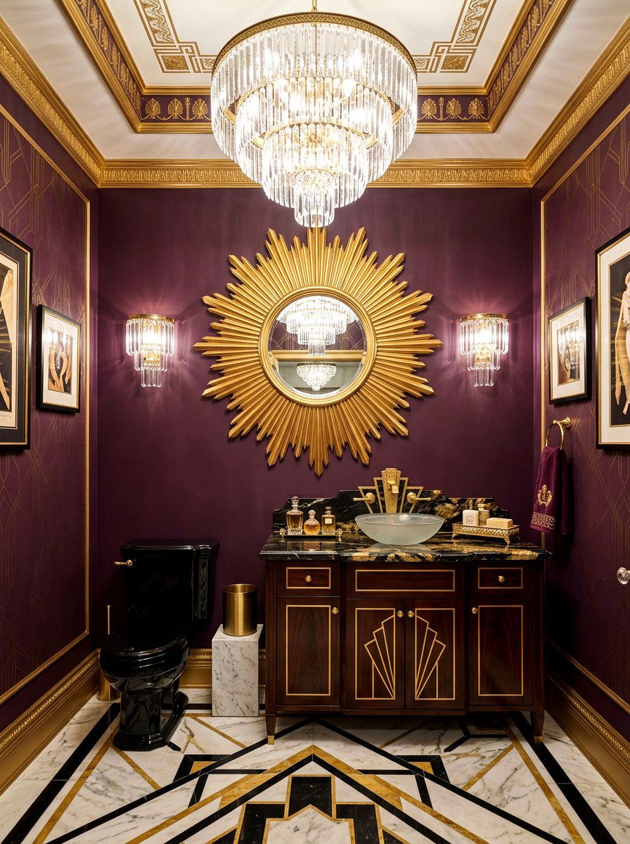 Plum art deco bathroom - 30 plum powder room ideas