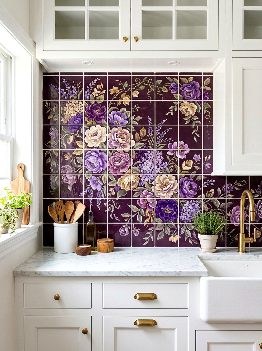 Plum artistic backsplash - 30 plum kitchen accents ideas