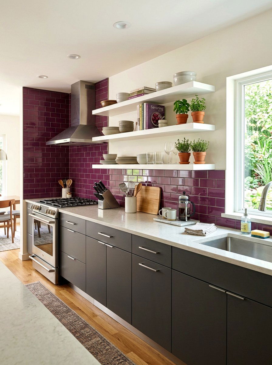 Plum backsplash tiles - 30 plum kitchen accents ideas