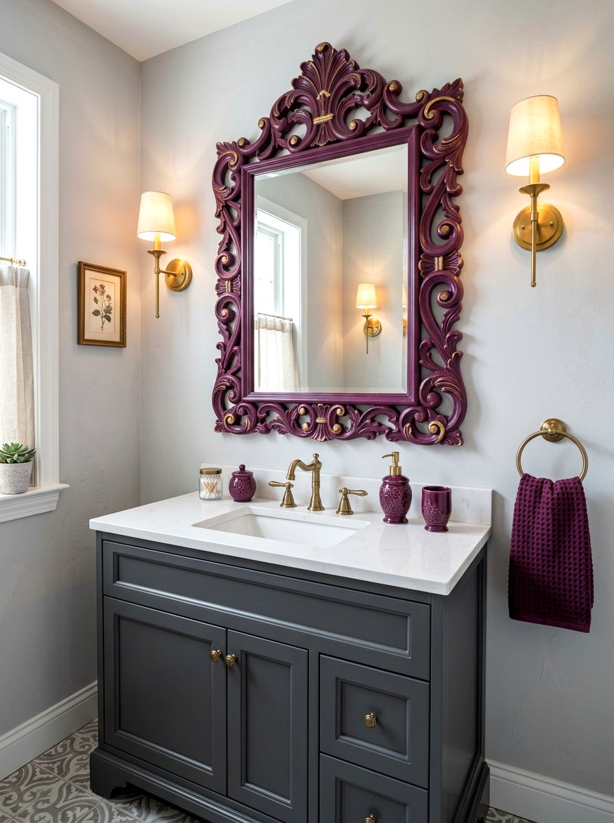 Plum bathroom mirror - 30 plum powder room ideas