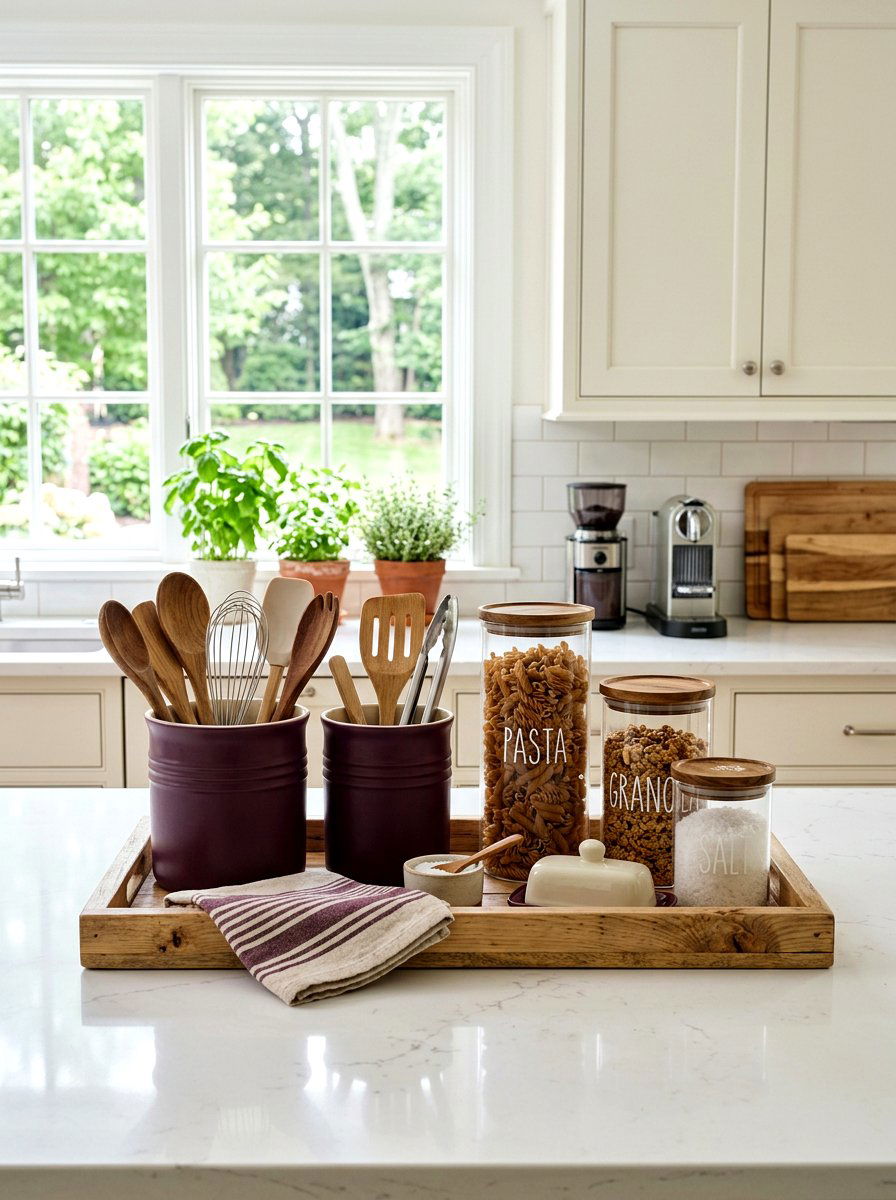 Plum countertop organization - 30 plum kitchen accents ideas