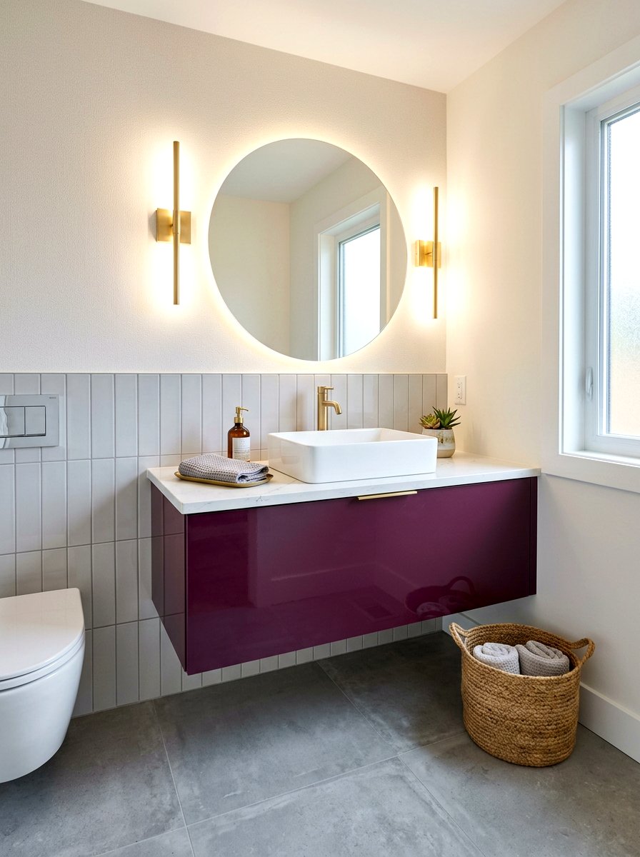 Plum floating vanity - 30 plum powder room ideas