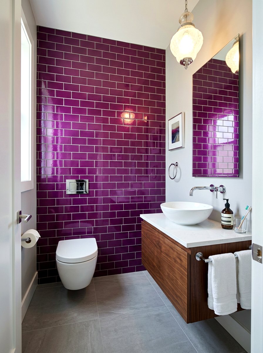 Plum glass tile - 30 plum powder room ideas