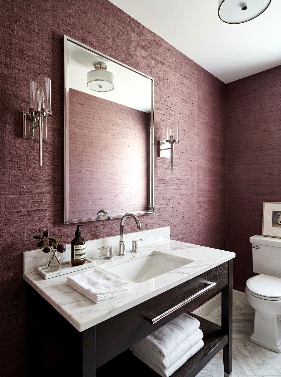 Plum grasscloth wallpaper - 30 plum powder room ideas