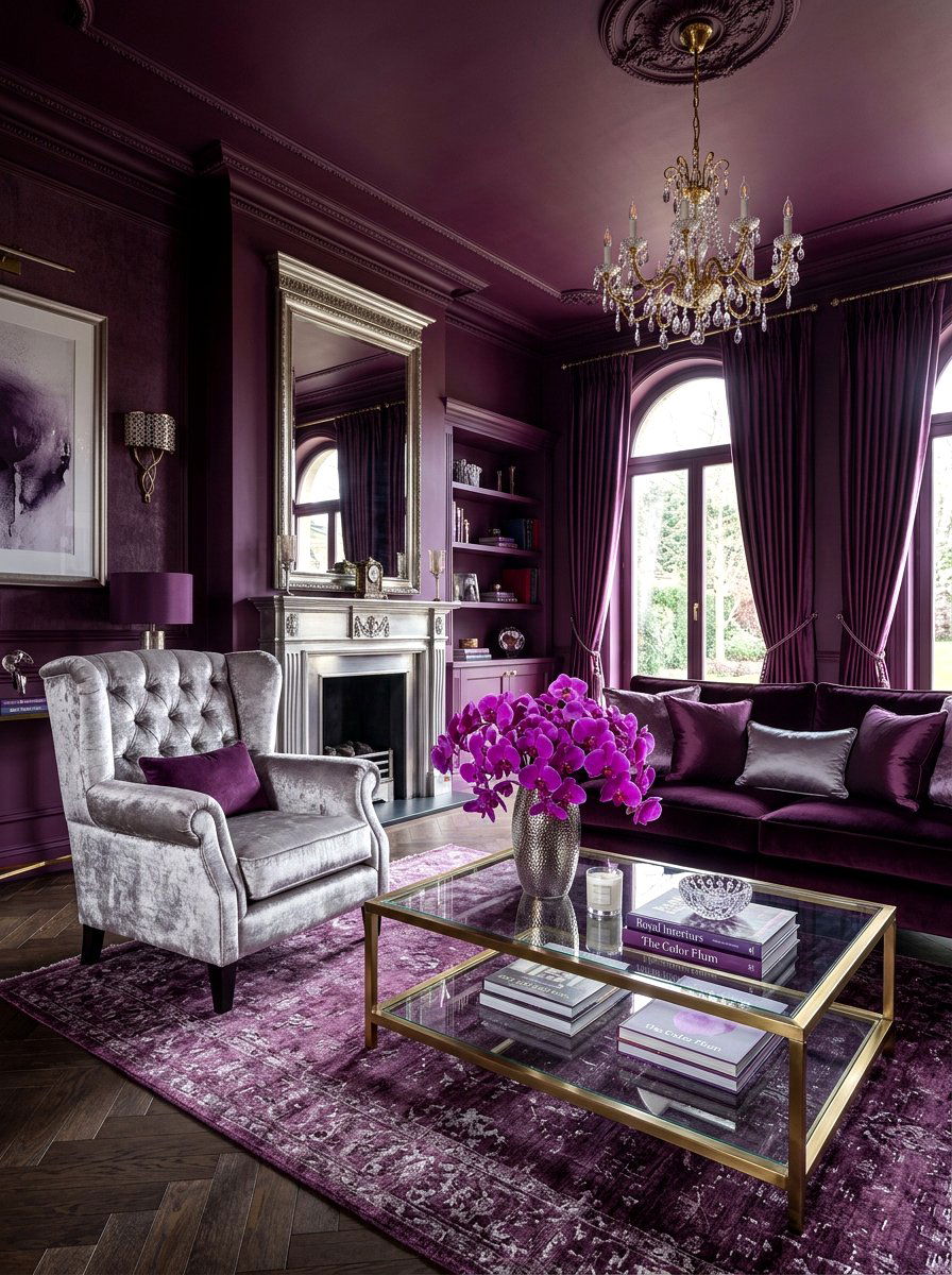 Plum living room - 30 color drench living room ideas