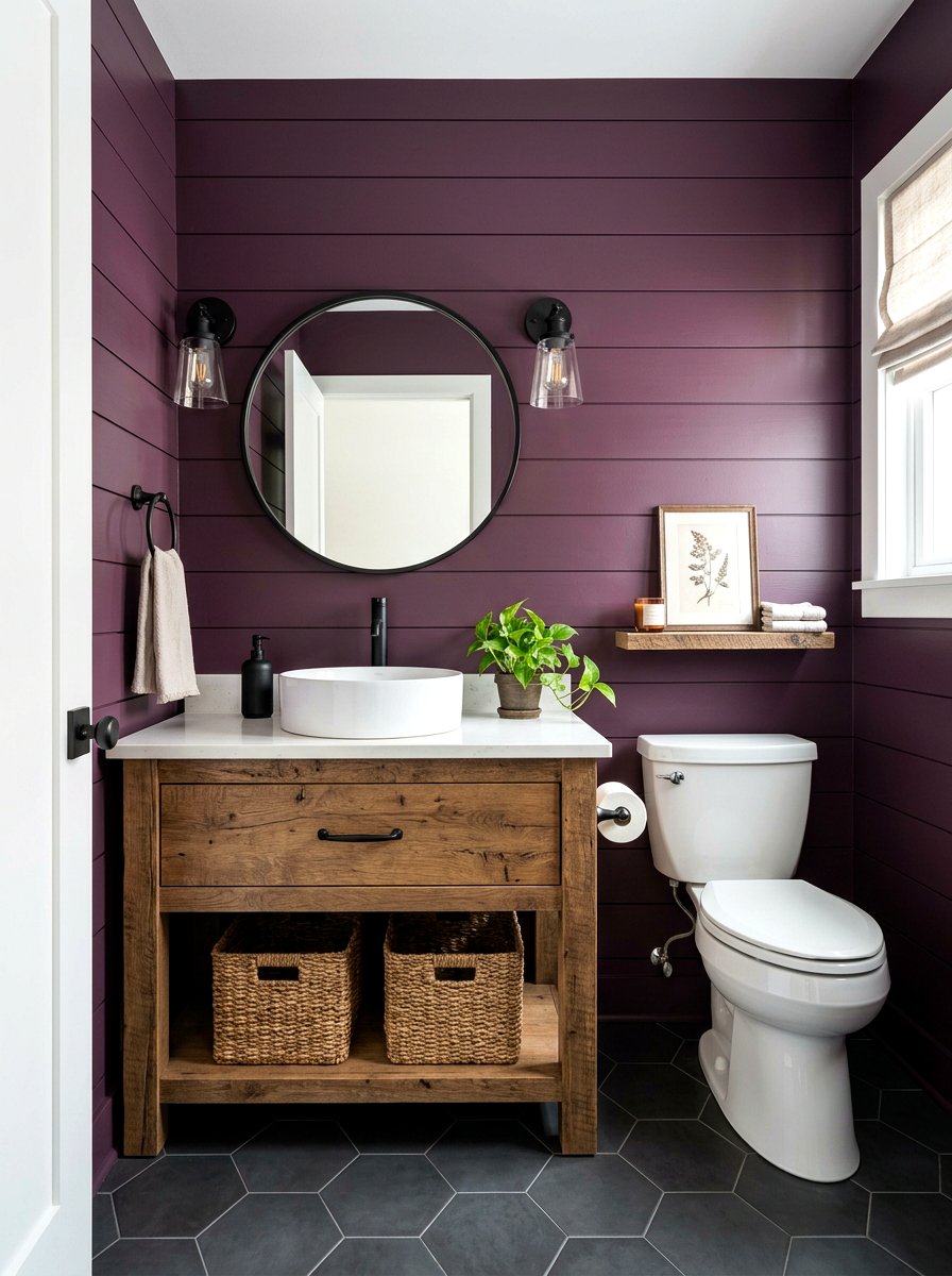 Plum shiplap - 30 plum powder room ideas