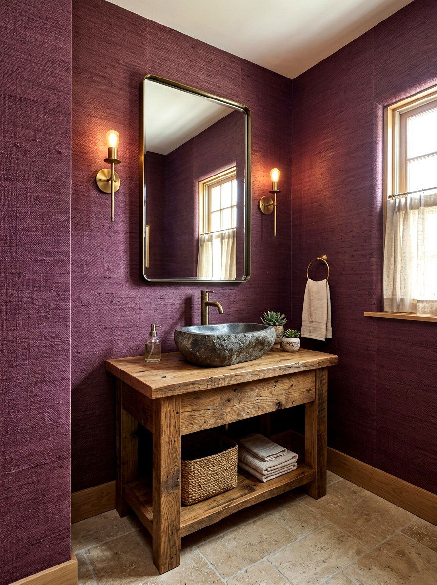 Plum textured wallpaper - 30 plum powder room ideas