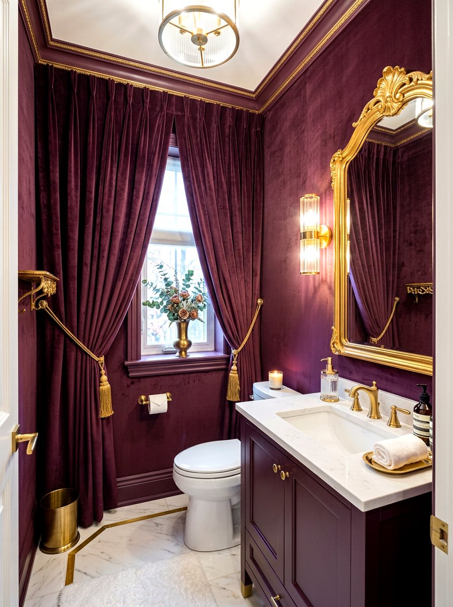 Plum velvet curtains - 30 plum powder room ideas
