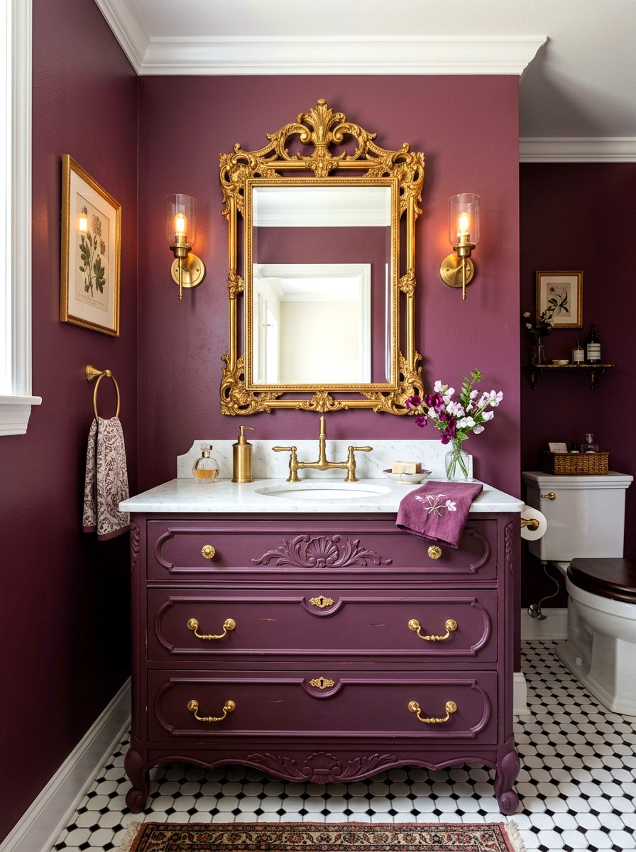 Plum vintage vanity - 30 plum powder room ideas
