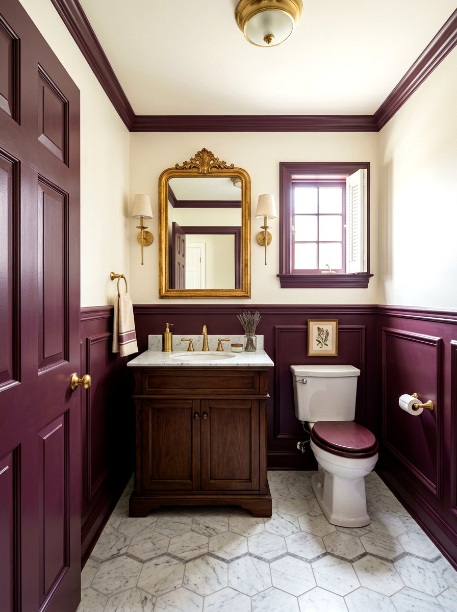 Plum wainscoting - 30 plum powder room ideas