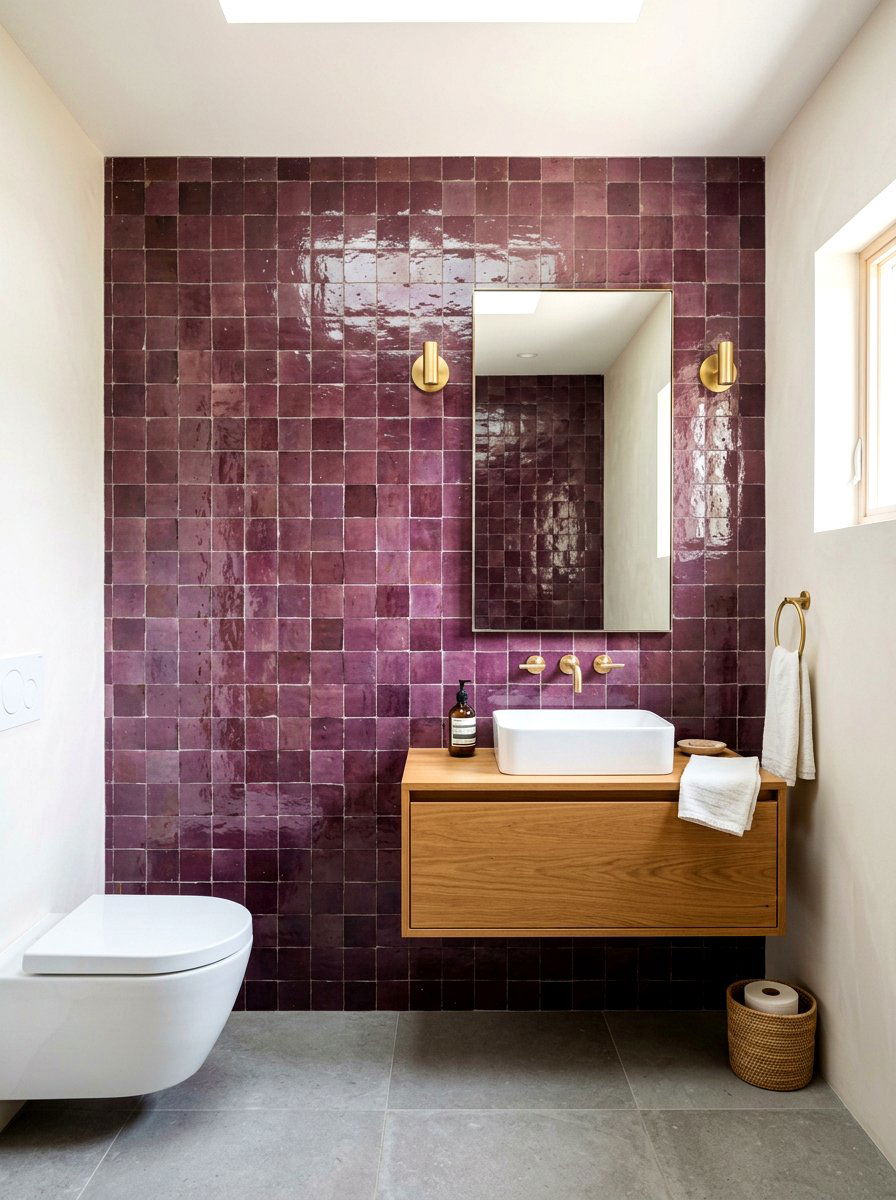 Plum zellige tile - 30 plum powder room ideas
