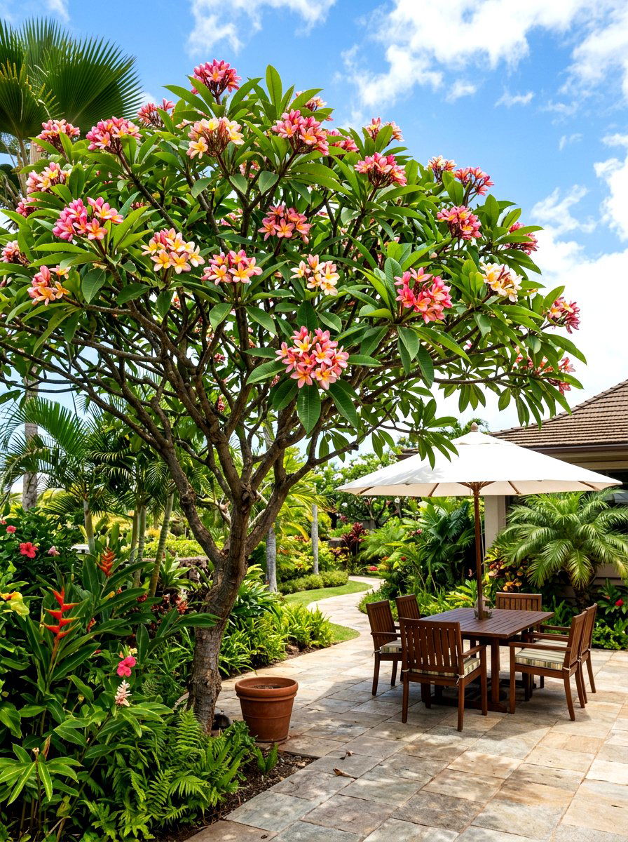 Plumeria tree landscape - 30 tropical landscaping ideas