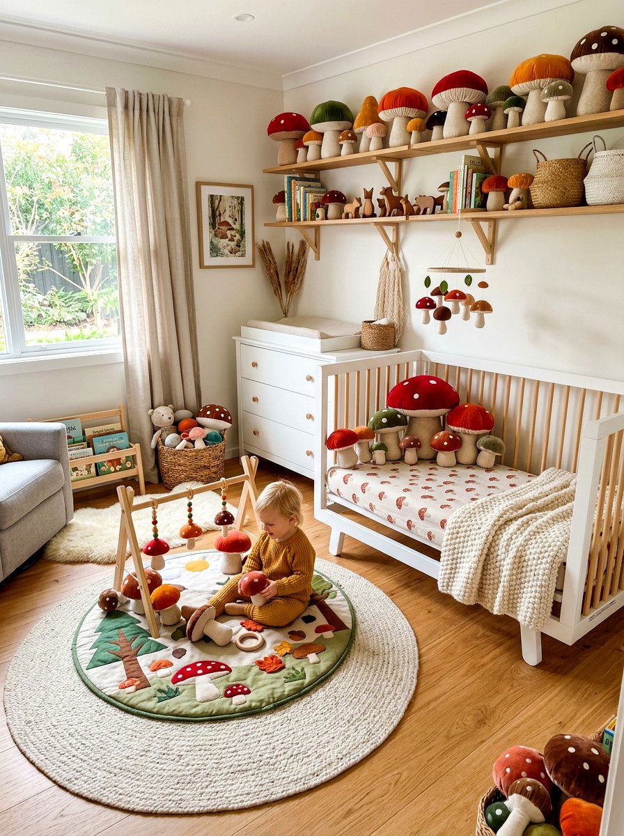 Plush Mushroom Nursery Toys - 30 mushroom nursery ideas