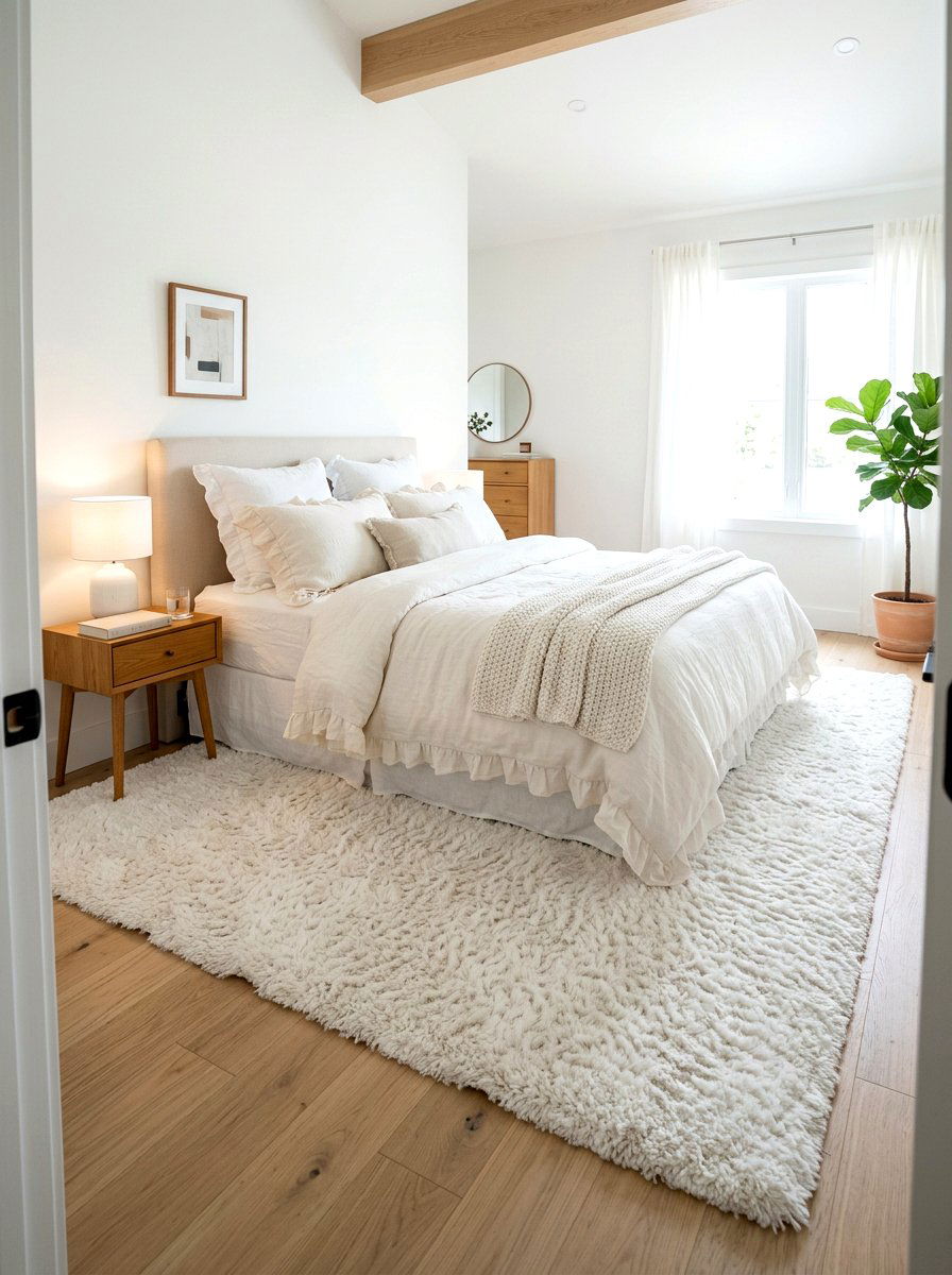 Plush White Area Rug - 30 frilly bedroom ideas