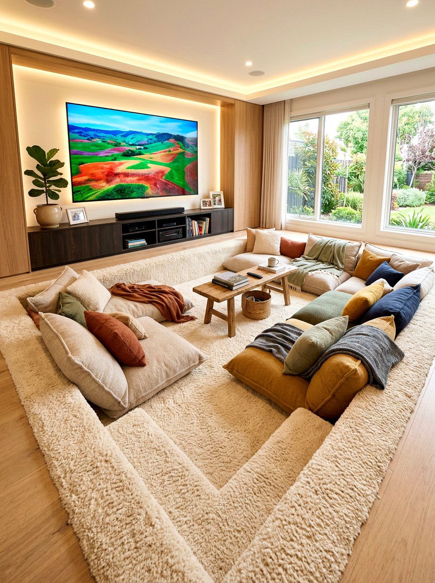 Plush carpeted sunken lounge - 30 sunken conversation pit ideas