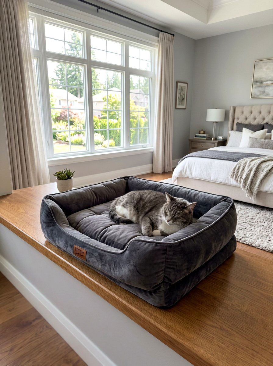 Plush cat window bolster - 30 cat window perch ideas